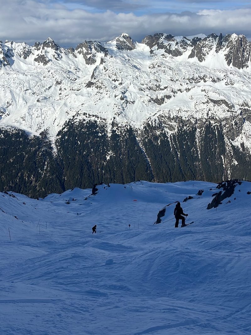 Pistes de ski face à des sommets enneigés